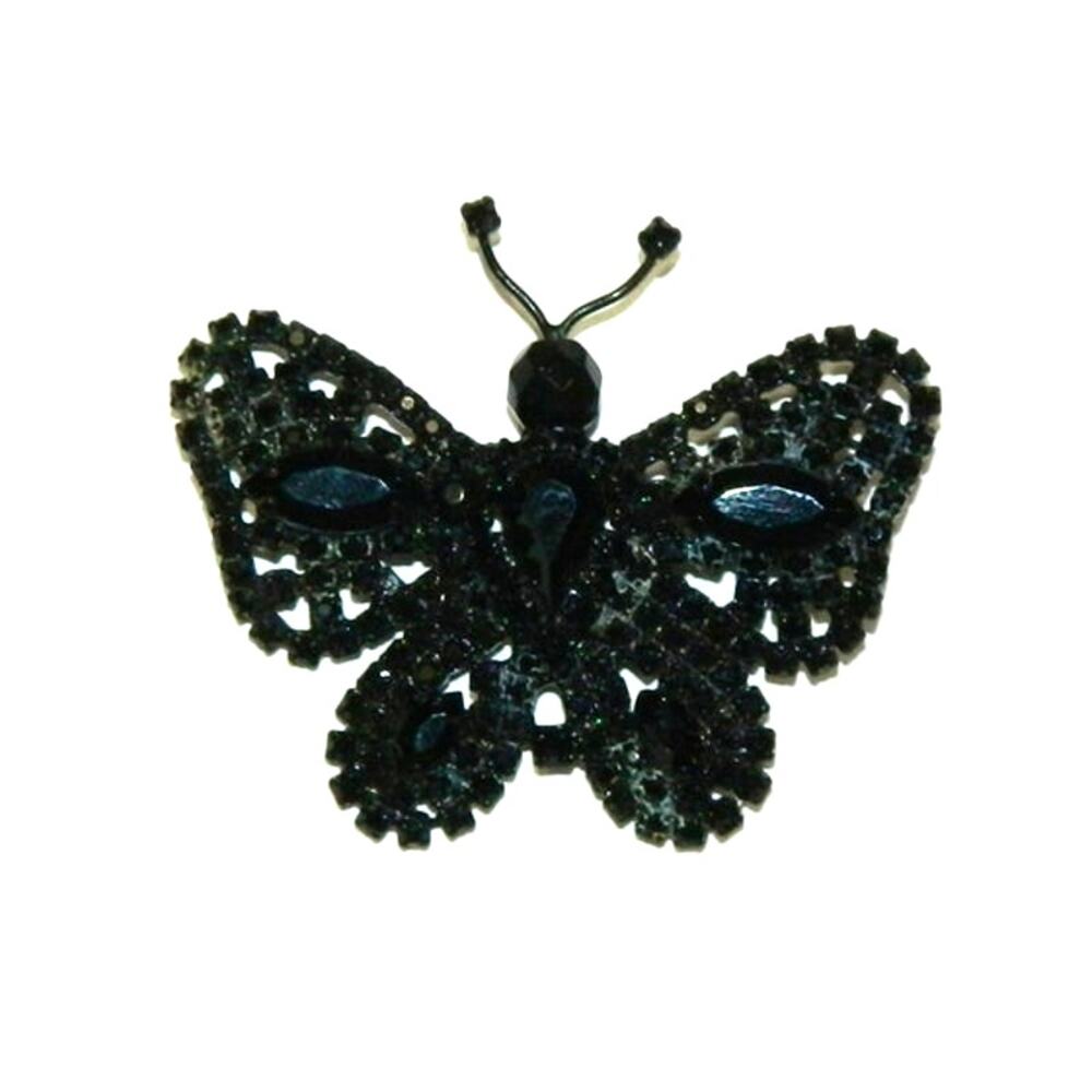 Fun Fashion Black Rhinestone Butterfly Brooch